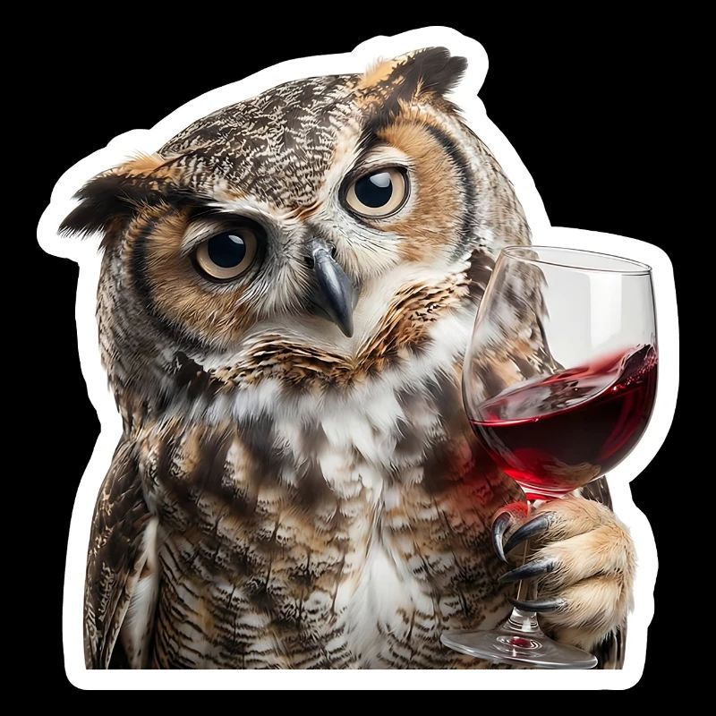 Weise Eule beim gemuetlichen Weinabend