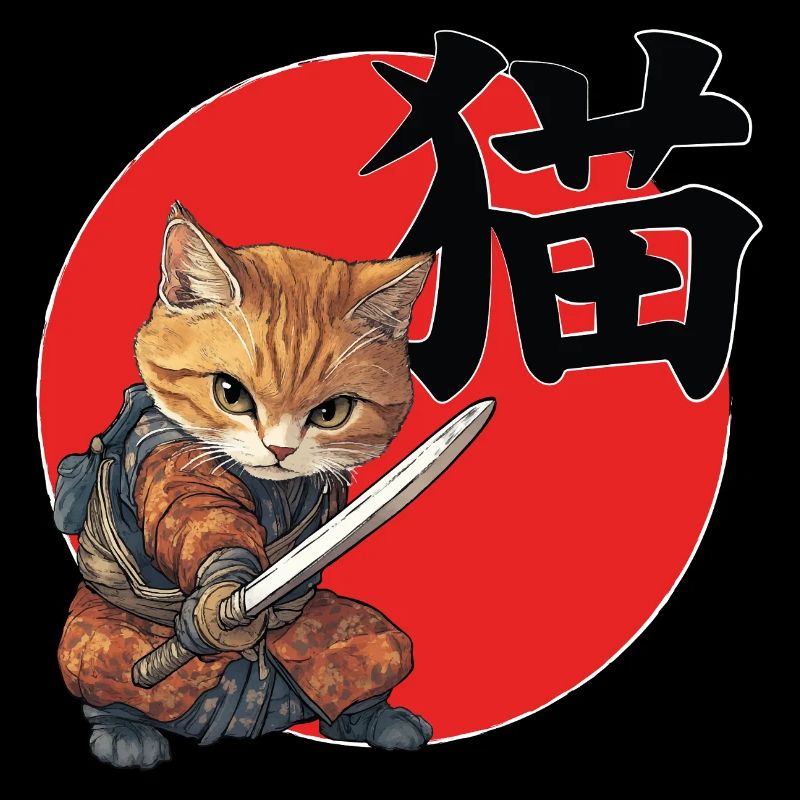 Feline Samurai Illustration Kanji