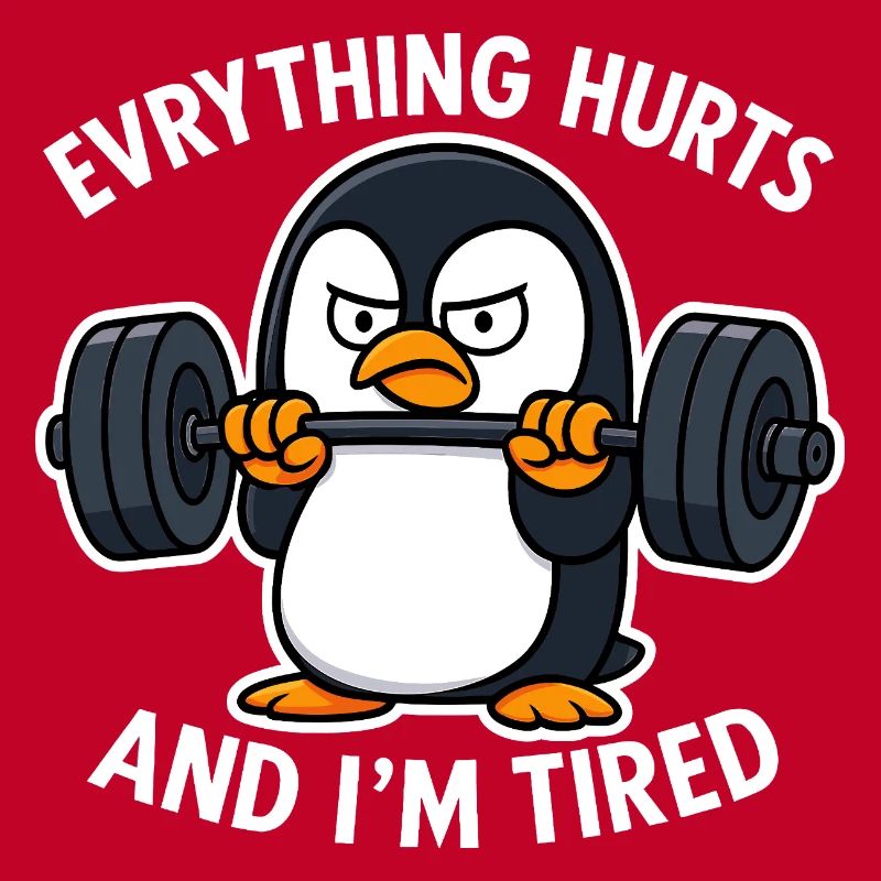 Grumpy Penguin Lifting Weights