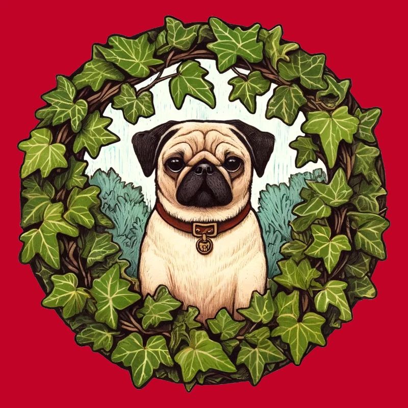Pug in Ivy Wreath