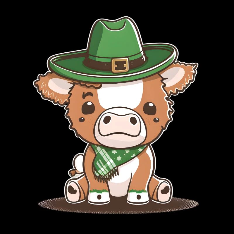 Vache Kawaii avec écharpe Fête de la Saint-Patrick
