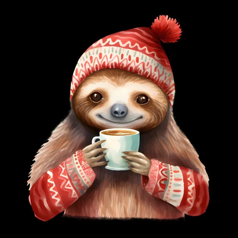 Winter Sloth with Coffee Mug
