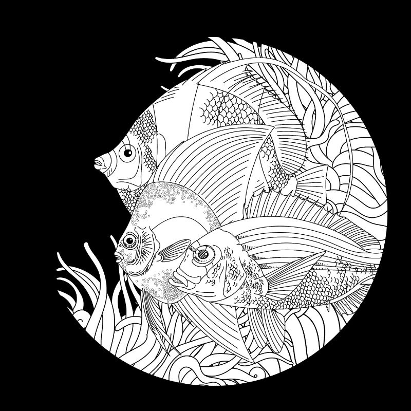 Poissons océan dessin noir et blanc