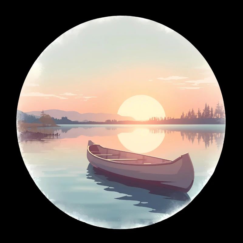 Sunset Calm Lake Canoe