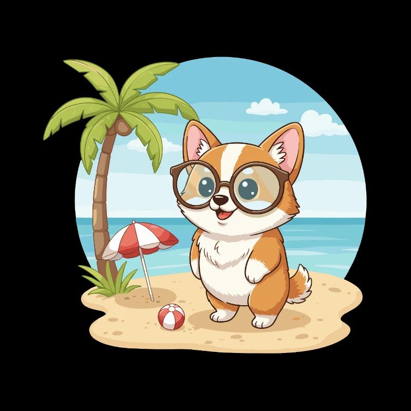 Cute Corgi with Glasses Beach Summer Vacation