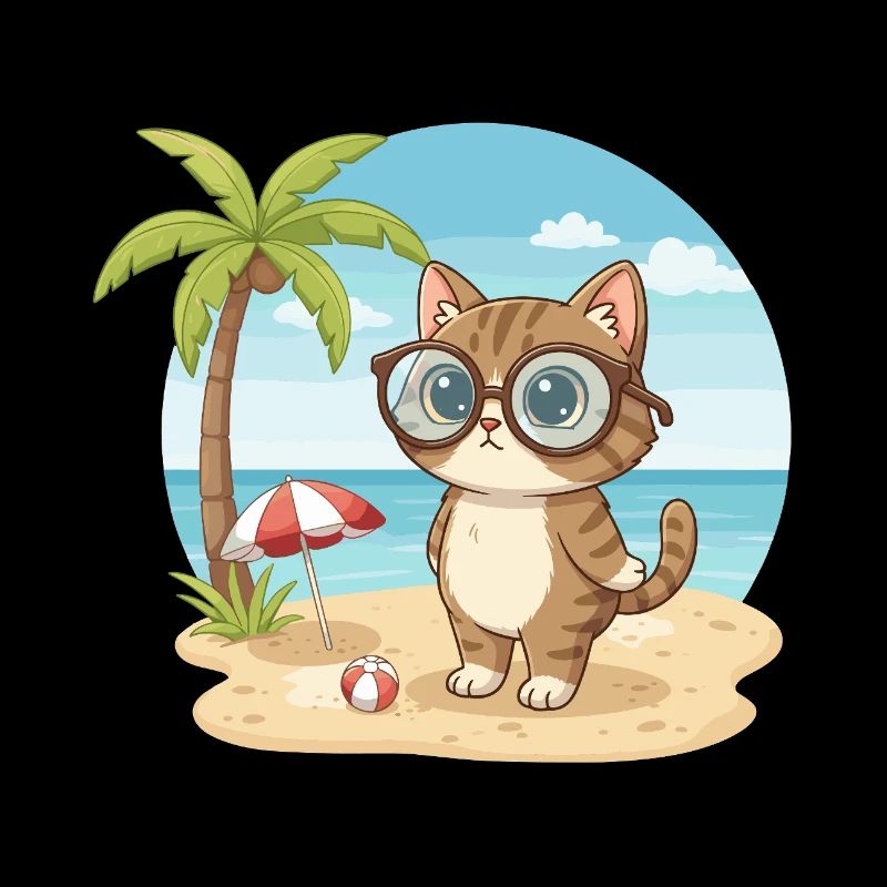 Cute Cat with Glasses Beach Summer Vacation