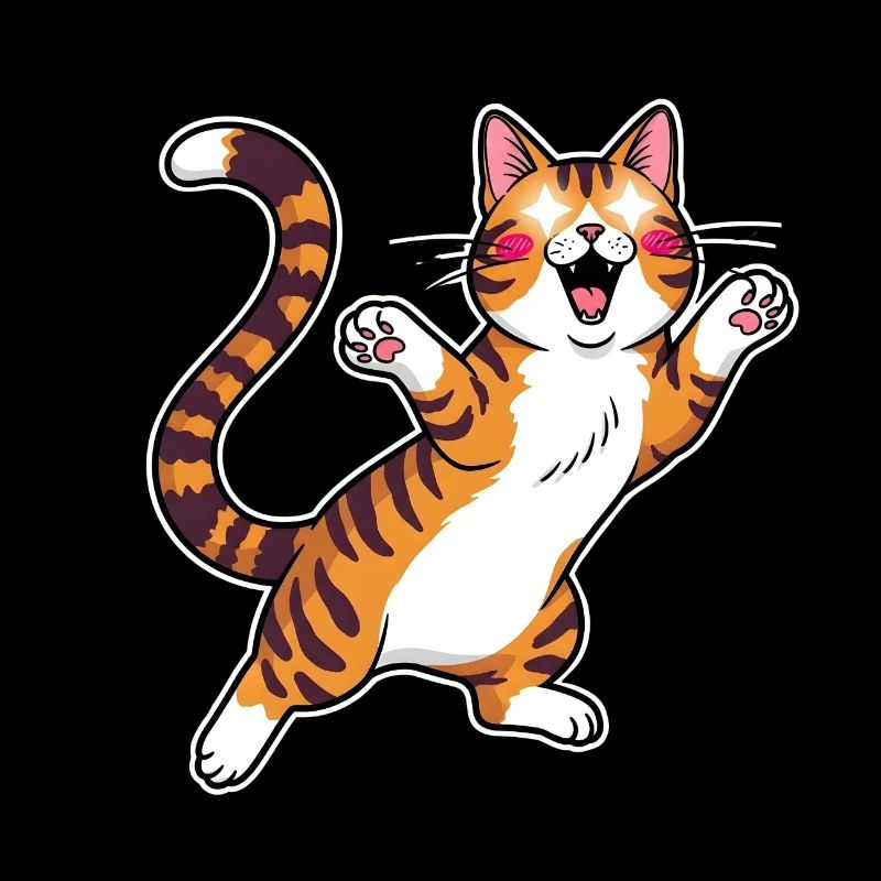 Cheerful tabby cat jumping joy