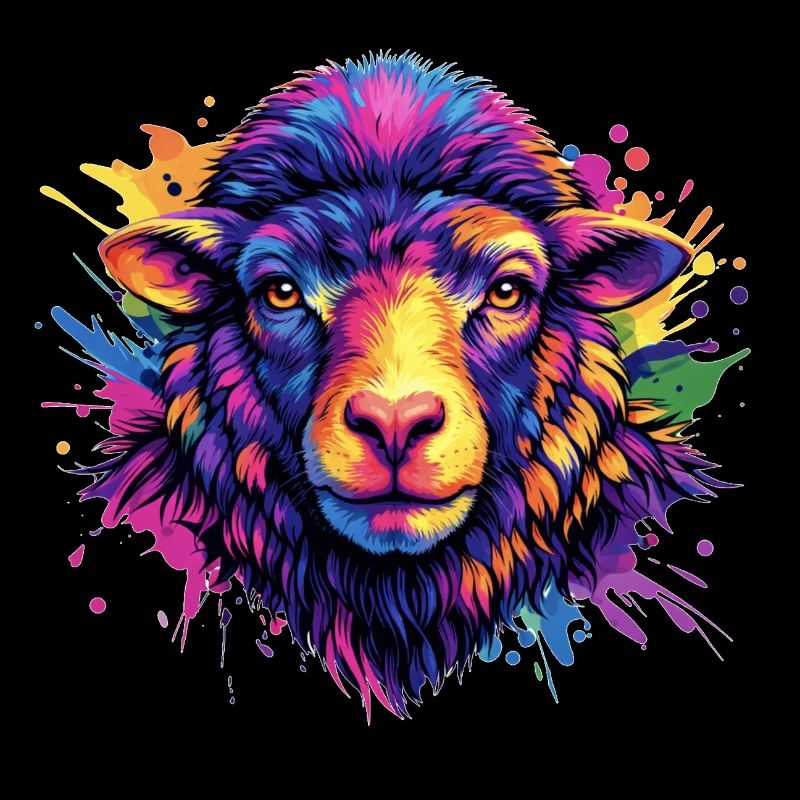 Neon Sheep Head Art