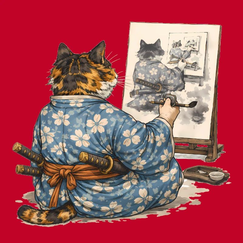 Peinture du chat samouraï : Sumi-e Ukiyo-e Art