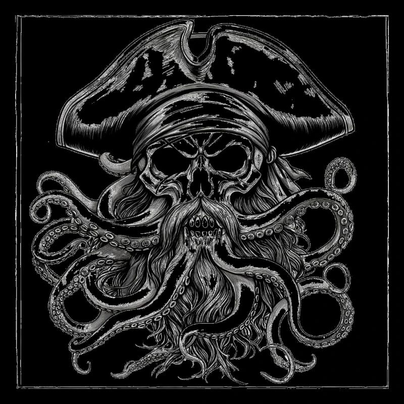 Piratenschädel und Oktopus