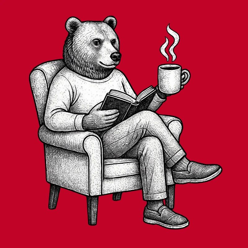 Bear Reader with Book and Mug