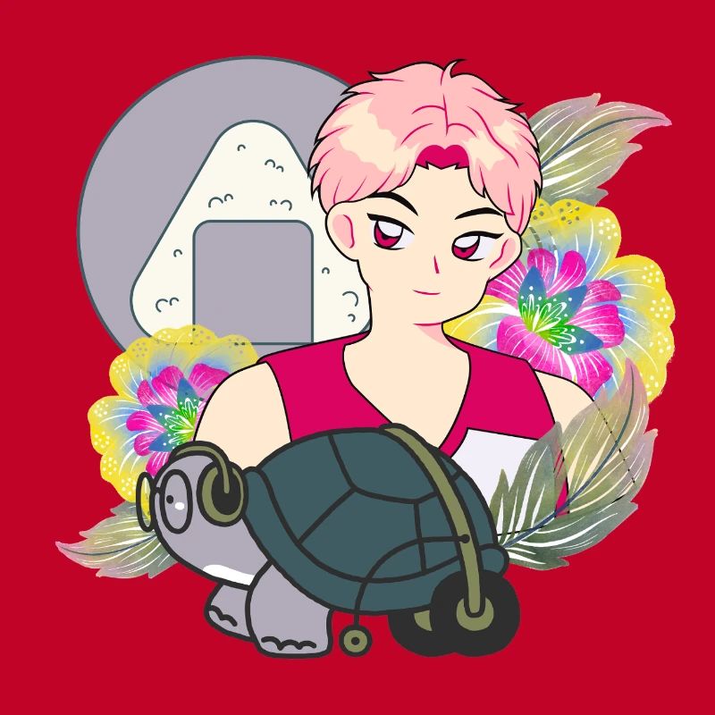 Anime Boy and Turtle with Walker Art