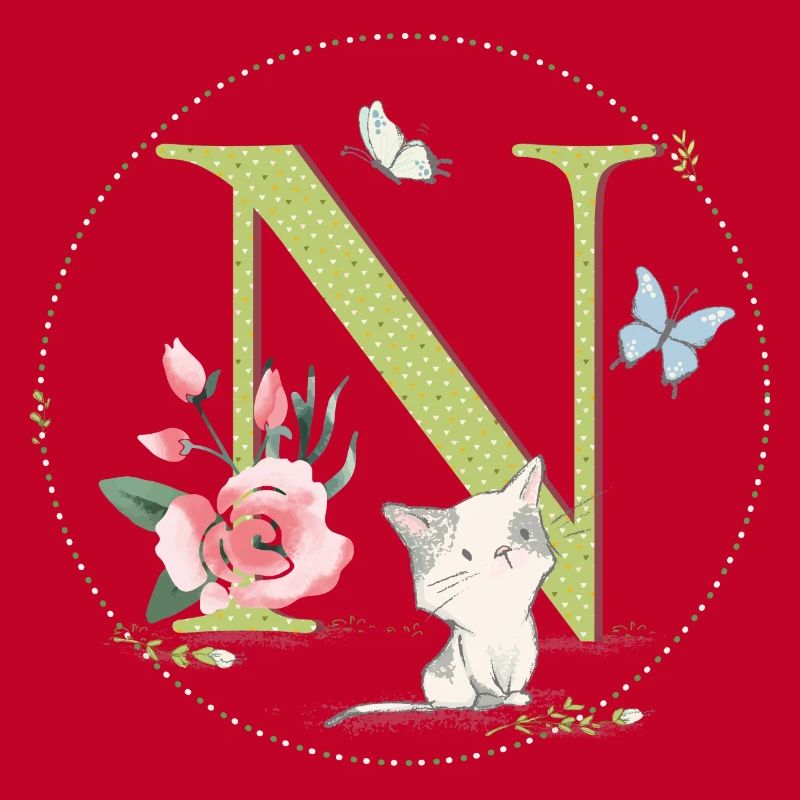 Lettre initiale N avec chat