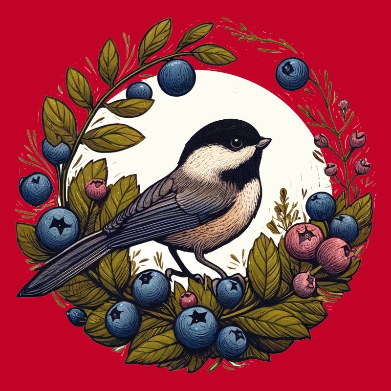 Blueberry Wreath Chickadee