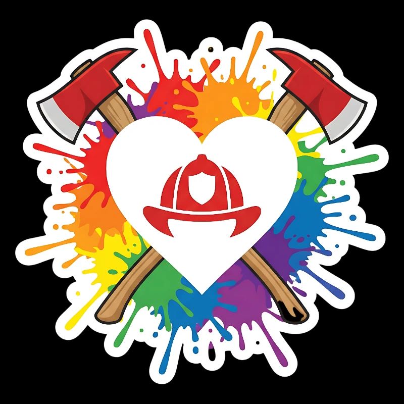 Firefighter Heart Rainbow Pride Love Axe