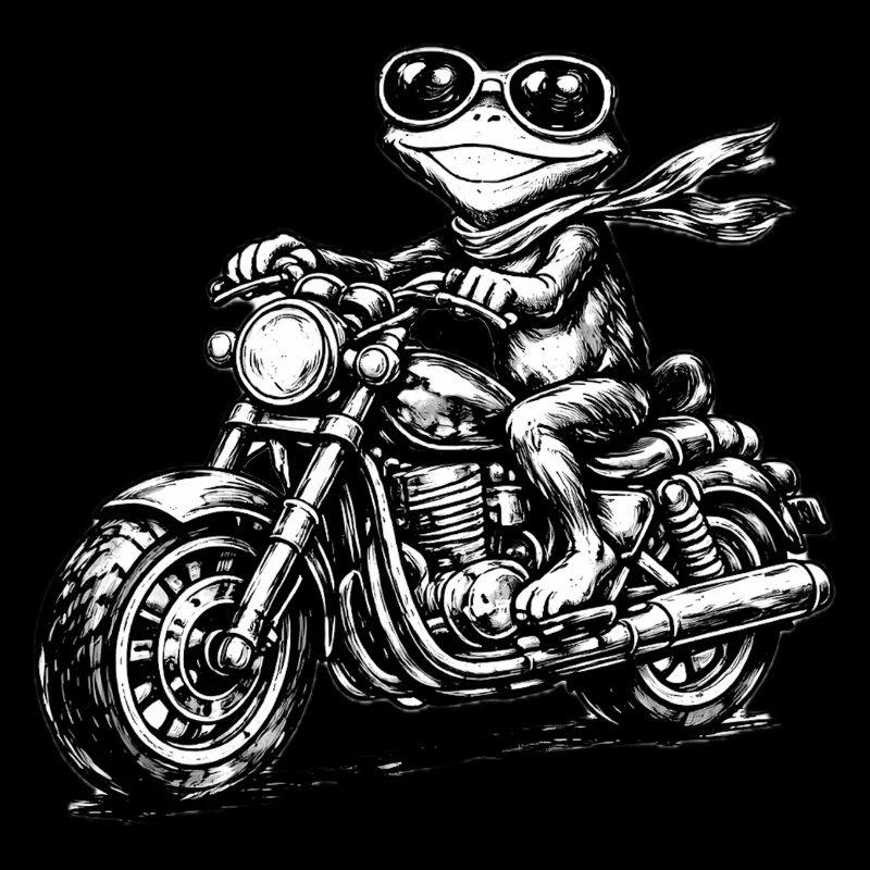 Frog on Motorcycle Black and White