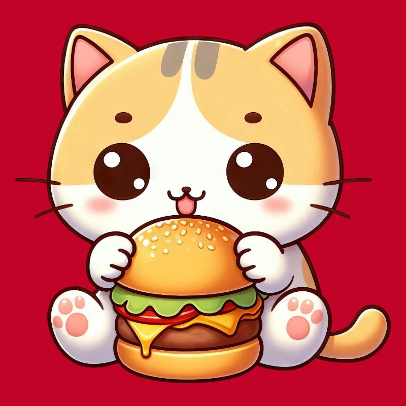 chat mignon dessin animé cheeseburger restauration rapide joie