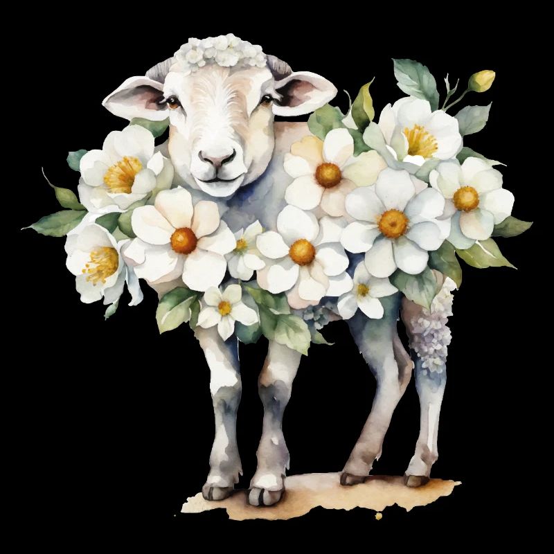 Mouton couvert de fleurs à l’aquarelle