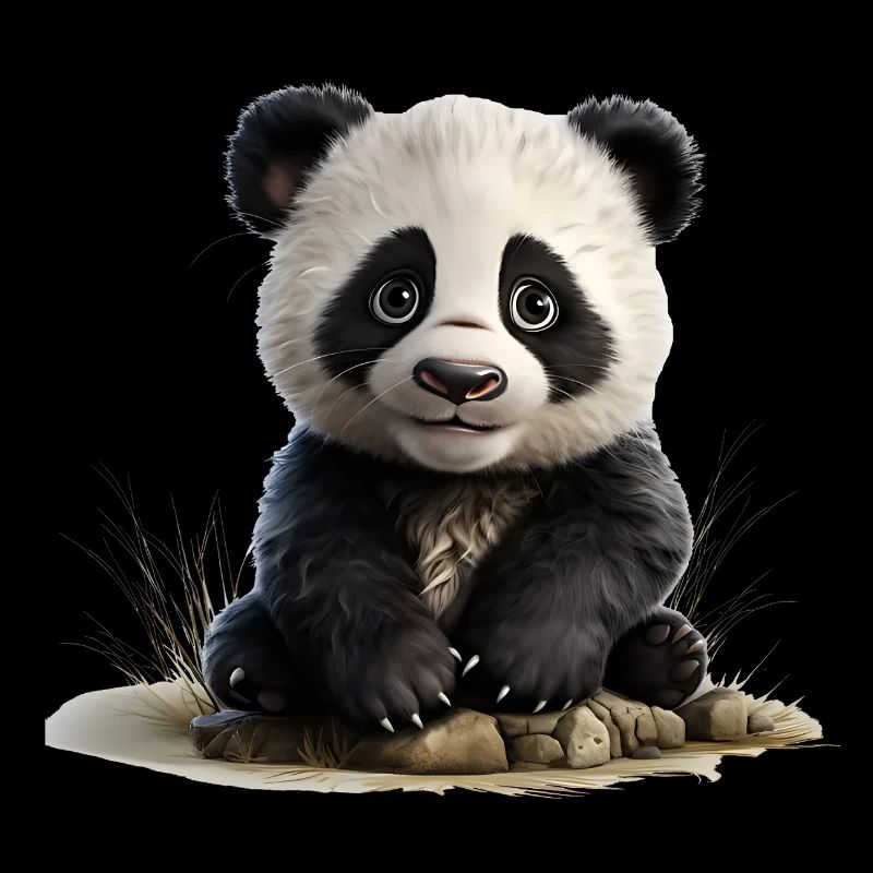Bébé panda à la pierre
