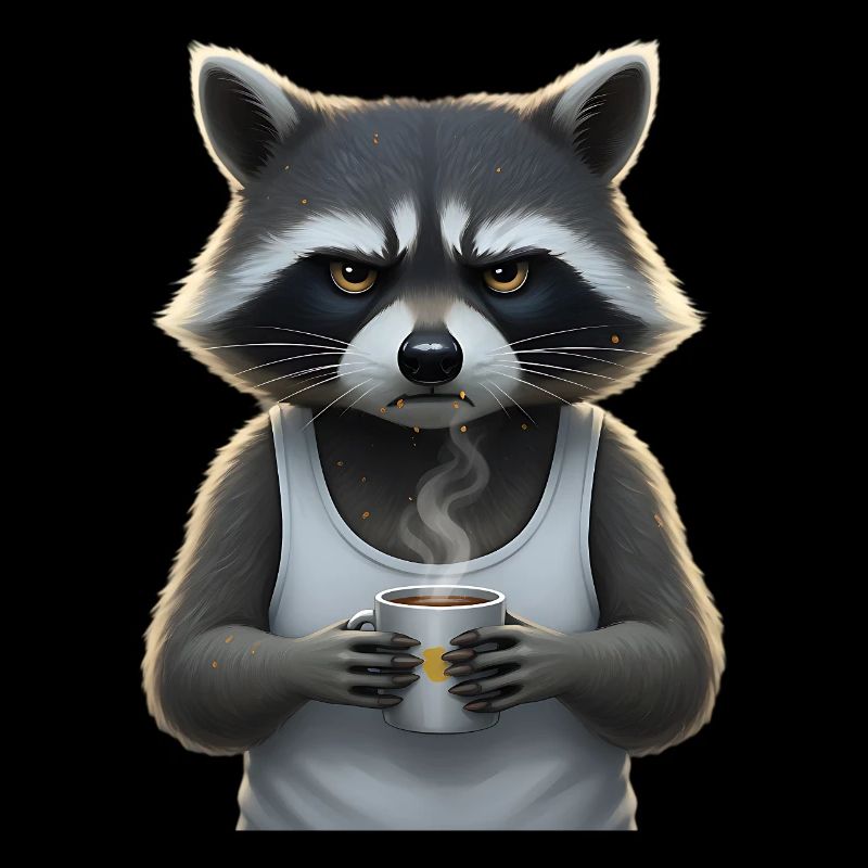Grimmiger Waschbär mit Kaffee Cartoon Humor