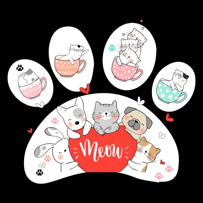 Motifs mignons de chat et de chien sur des tasses