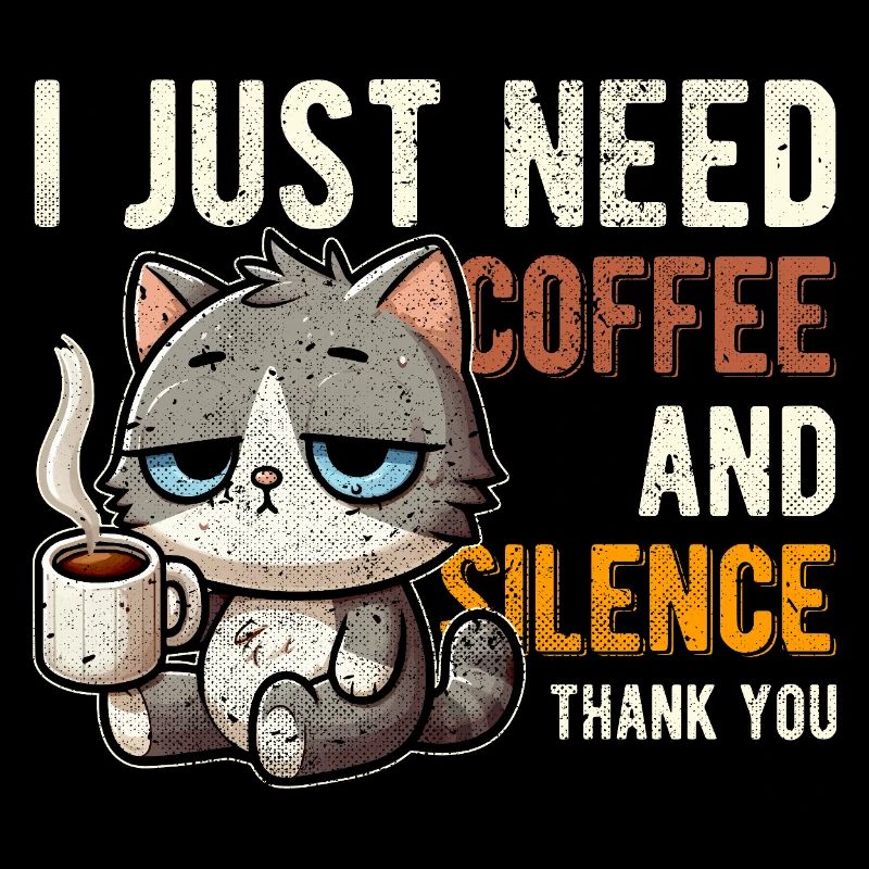 I Just Need Coffee and Silence Funny Cat