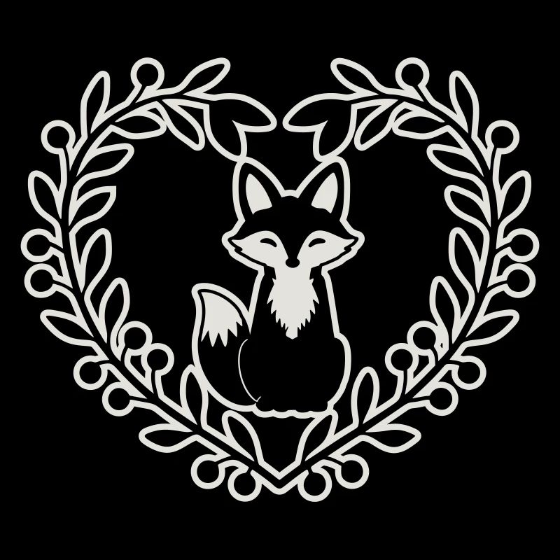 Renard mignon dans une couronne de feuilles - dessiné à la main
