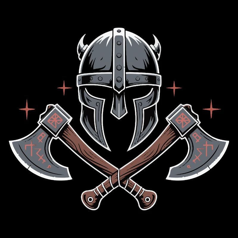 Casque et haches de style barde viking