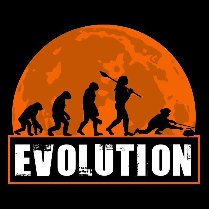 Curling Evolution Silhouette Winter Sport Humor