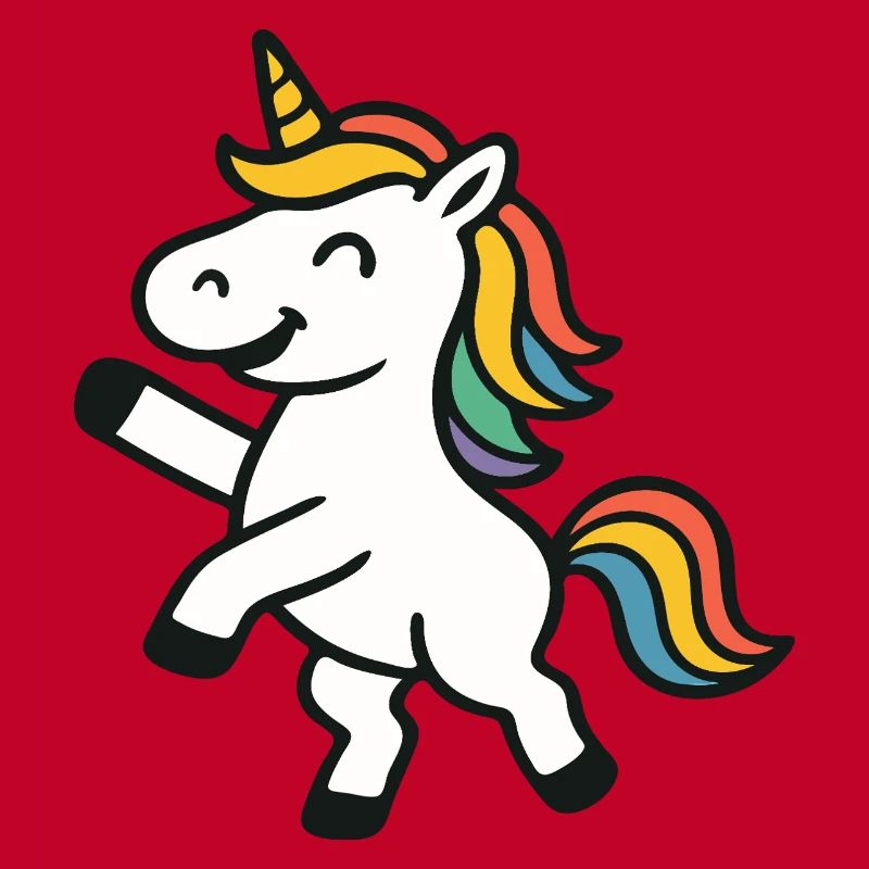 Fröhliches Springen, Einhorn mit bunten Mähnenkunst