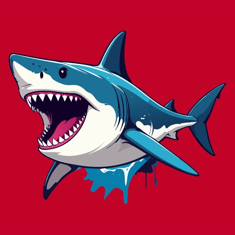 Cheerful Great White Shark Spritz Effect Maritime Motif