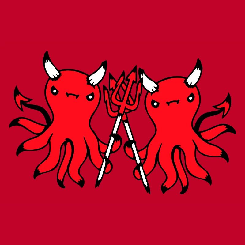 2 Octopus Devil Hell Team Friends Satan Evil Cute