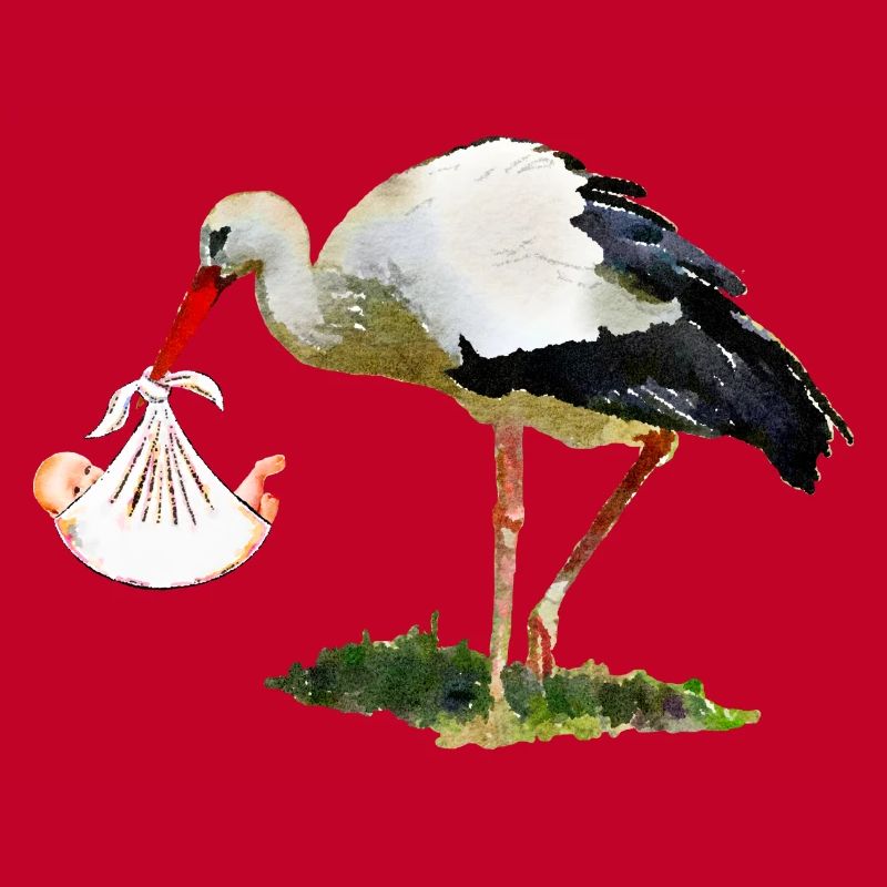 Cigogne avec bébé dans une écharpe