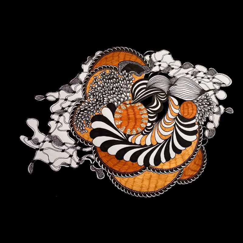 Orange Spiral Black and White Pattern
