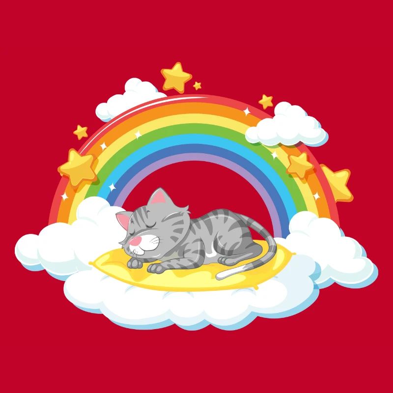 Dreaming Cat on Rainbow Cloud