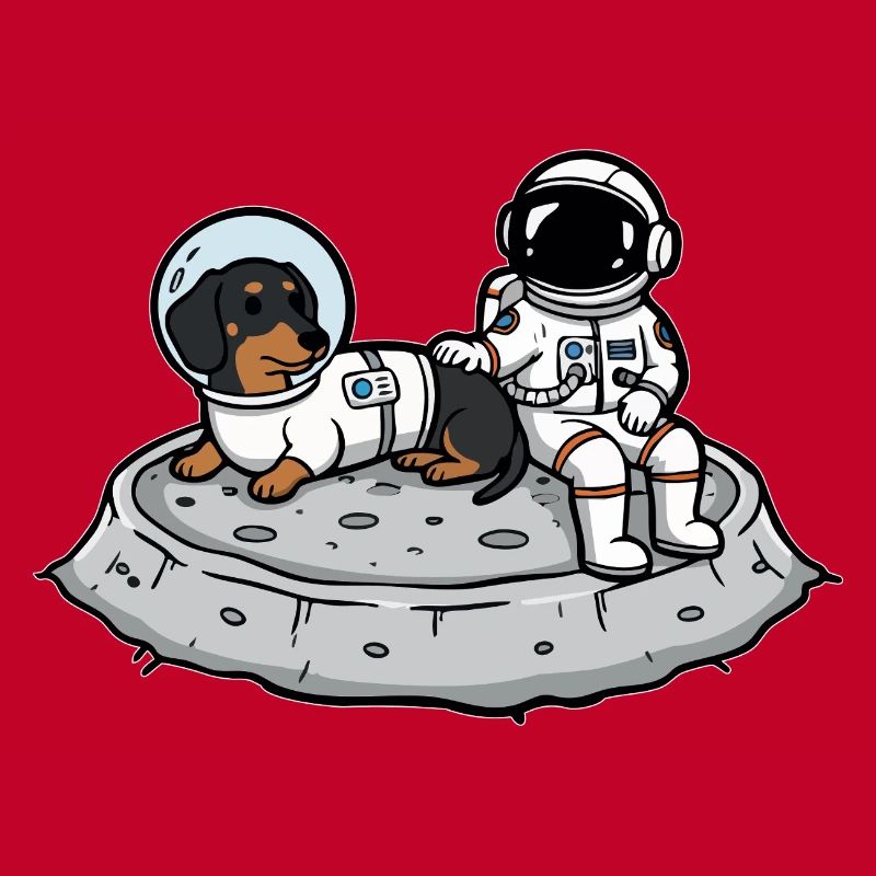 Astronaute Chien Teckel Lune Espace