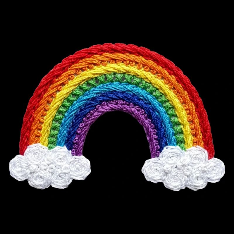 Rainbow in embroidered look (printed)