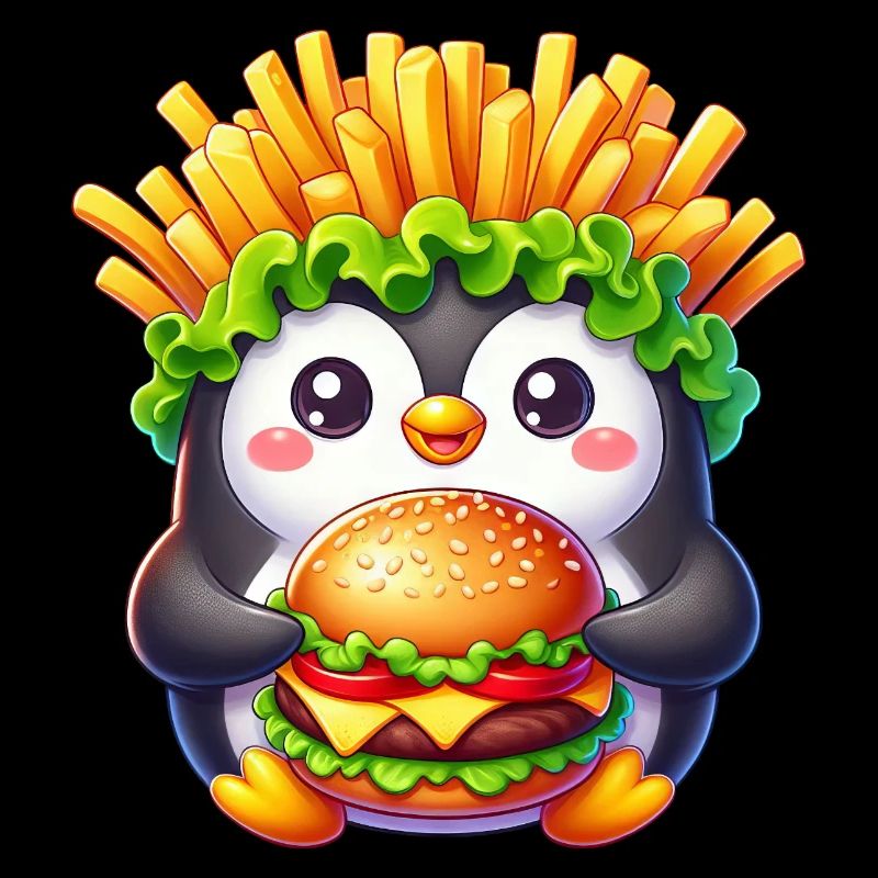 pingouin mignon avec burger frites design de restauration rapide