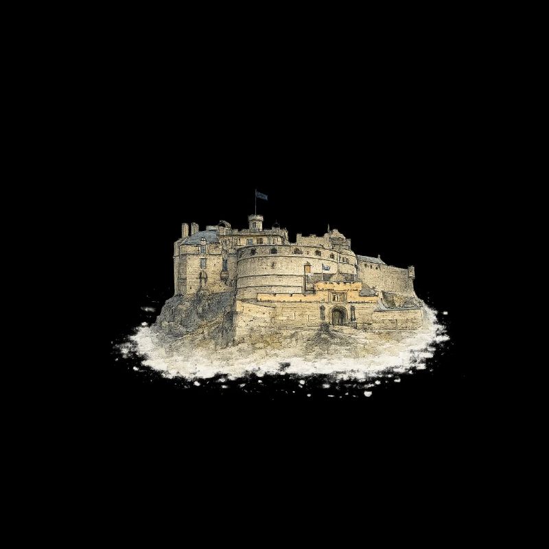 Fort en pierre dans le brouillard