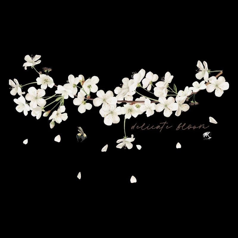 Cherry tree branch with white flowers illustration