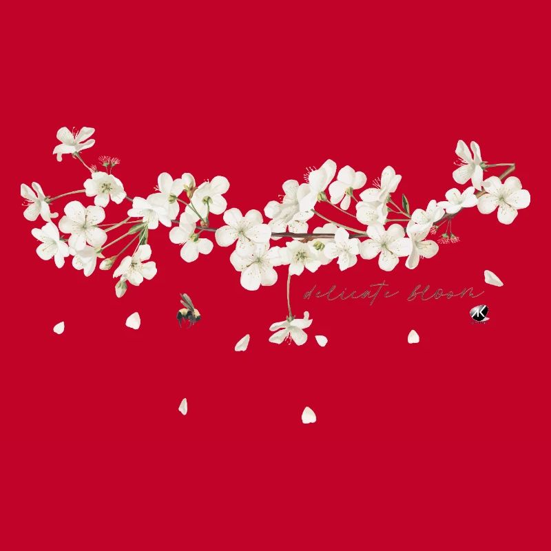 Illustration d’une branche de cerisier avec fleurs blanches
