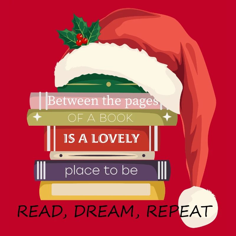 Book Stack with Christmas hat