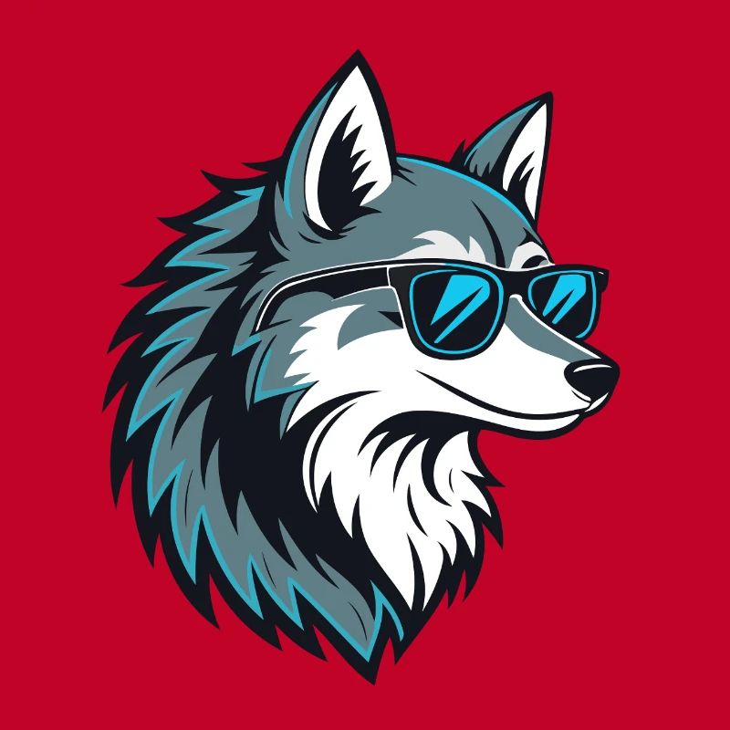 Stylischer Wolf mit blauer Brille