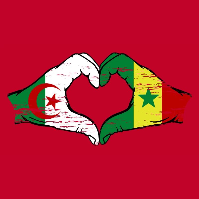 Algérie Sénégal Drapeau Mains Coeur Forme Utilisé