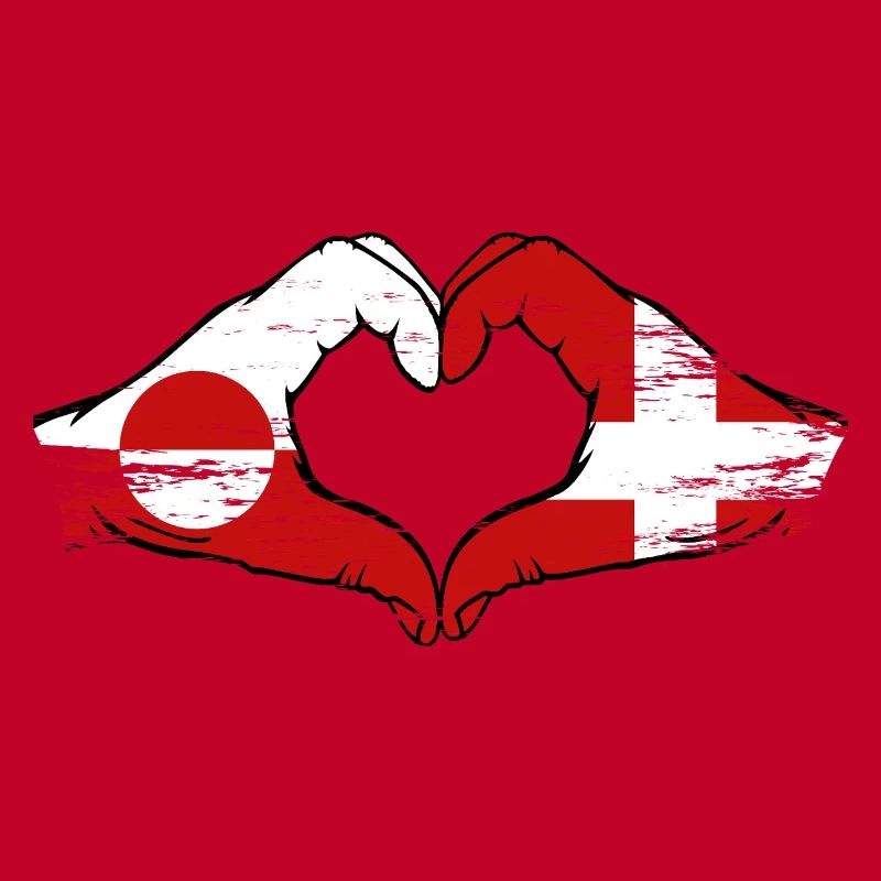 Mains du drapeau du Groenland, Danemark, forme de cœur utilisée