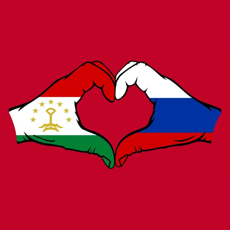 Drapeau du Tadjikistan Russie Mains Forme de cœur