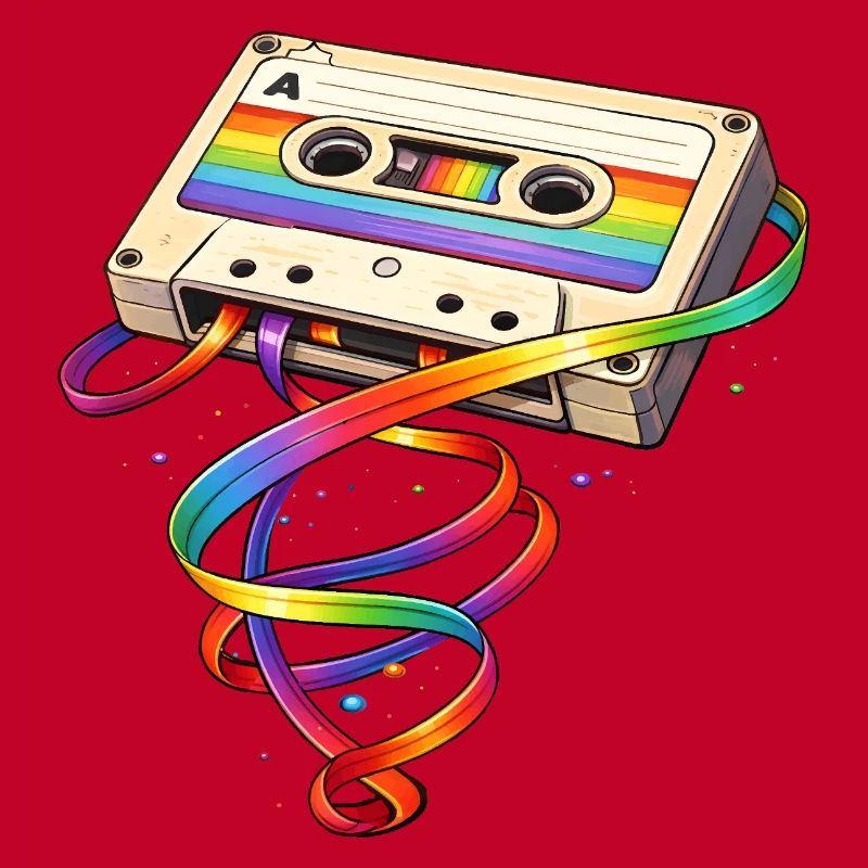 Retro cassette with rainbow ribbon