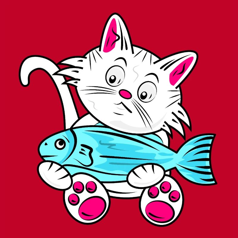 Small Cat and Blue Fish