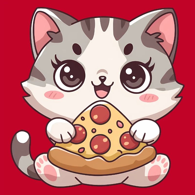 Chat mignon mangeant une pizza