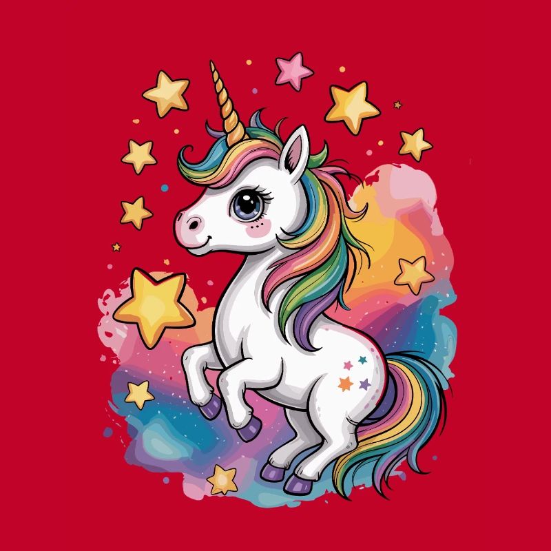 Bunter Einhorn mit Sternen und Regenbogen